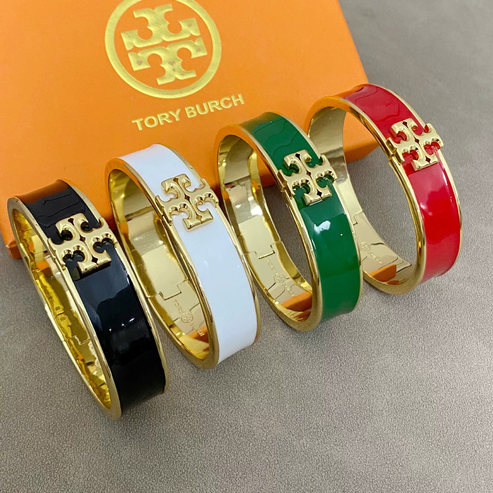 Tory Burch Enamel Inlaid Letter Clasp Bracelet